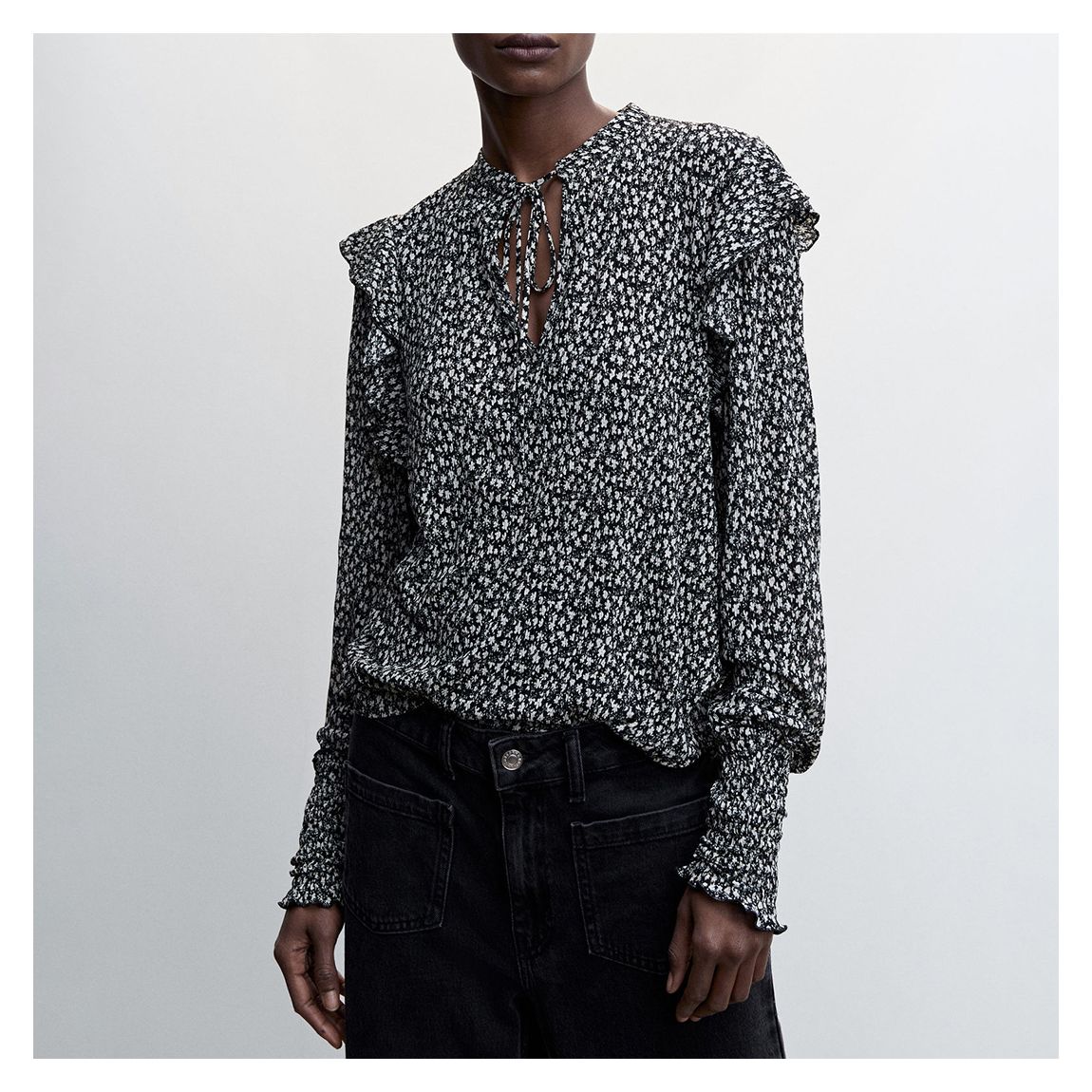 Black Textured Ruffled Blouse main product photo