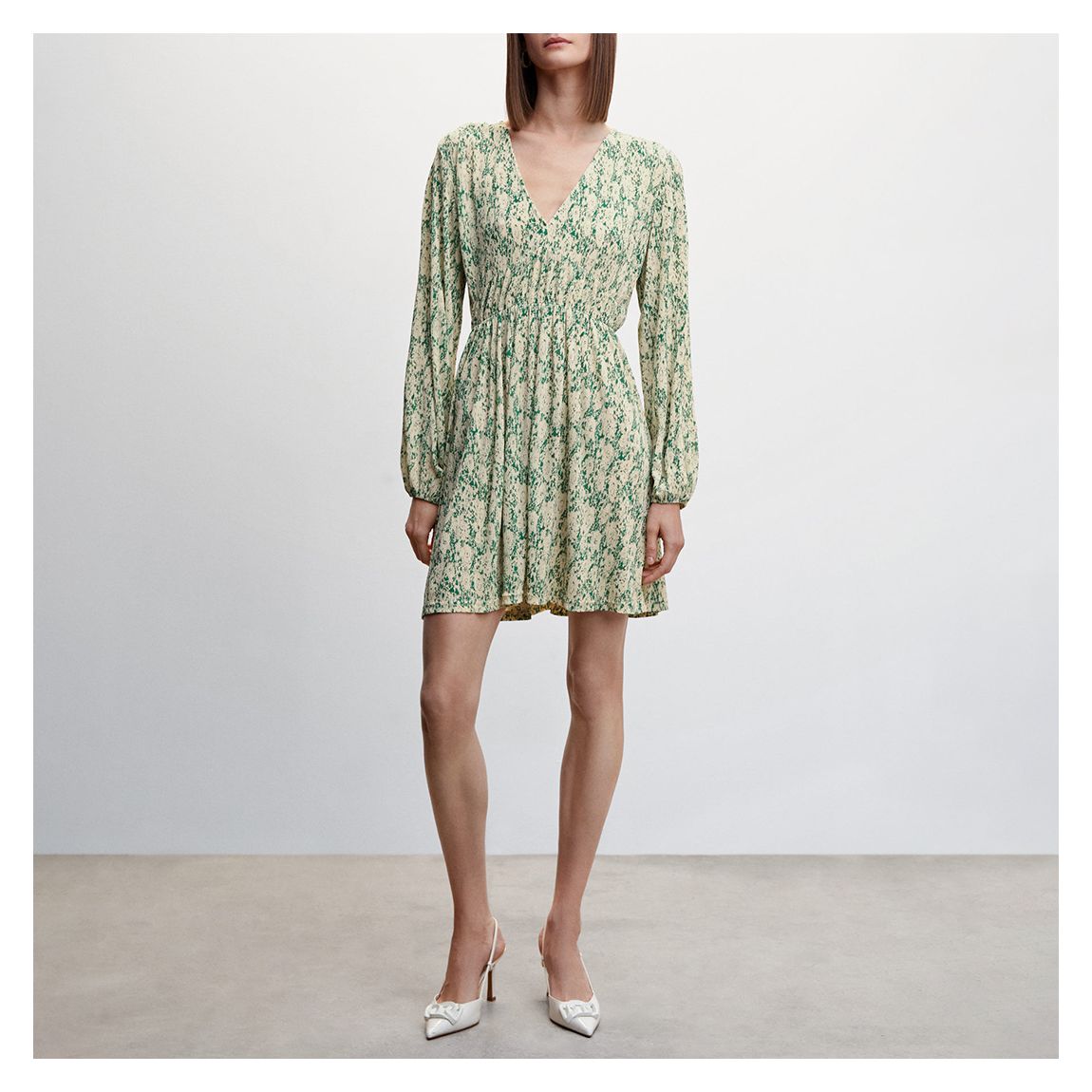 Green Textured Floral-Pattern Dress main product photo
