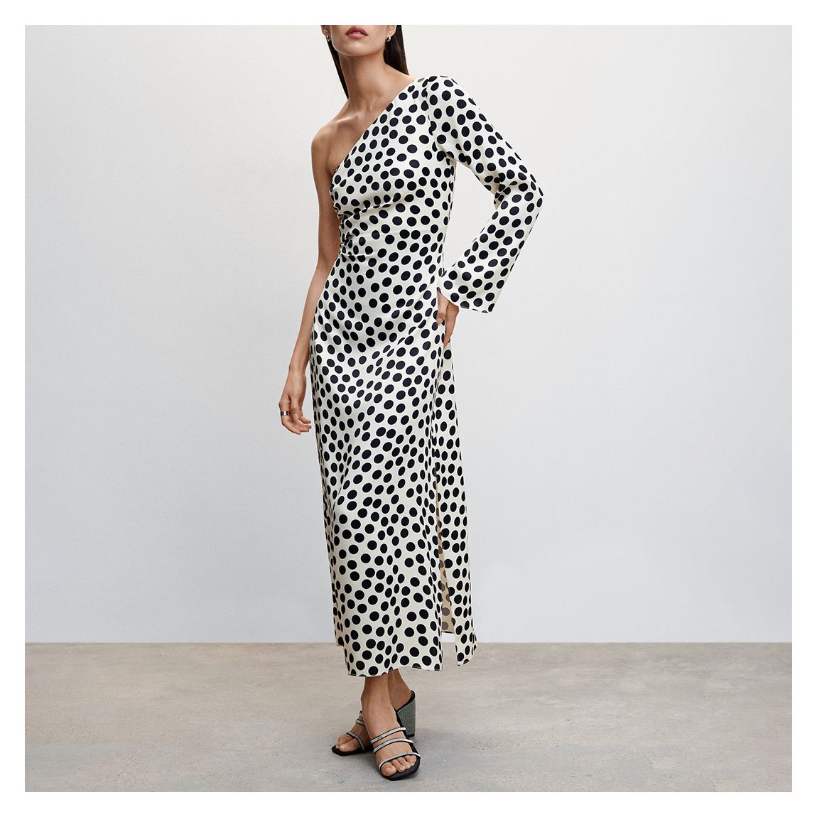 Off White Polka-Dot Asymmetrical Dress main product photo