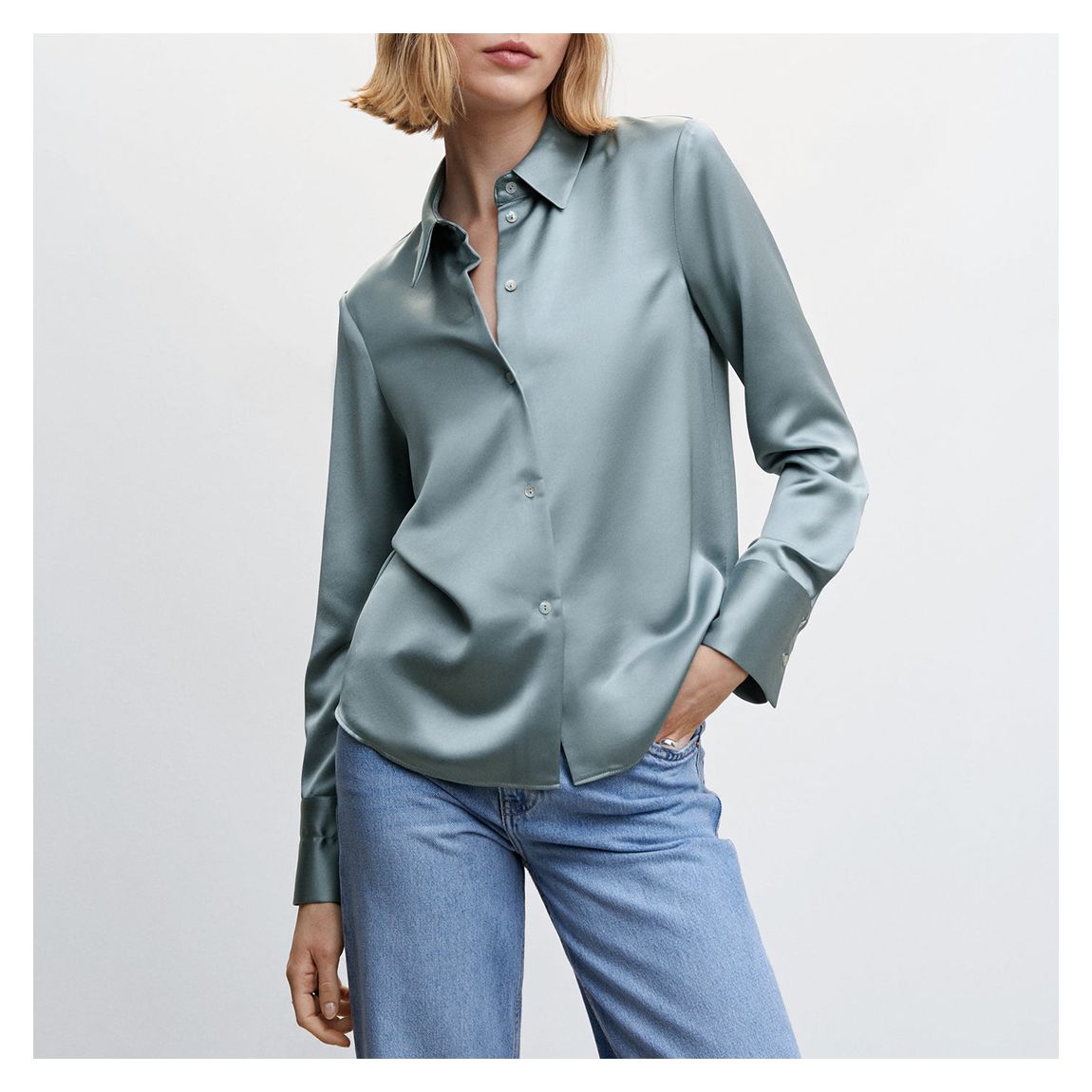 Pale Blue Satin Camisa Shirt main product photo