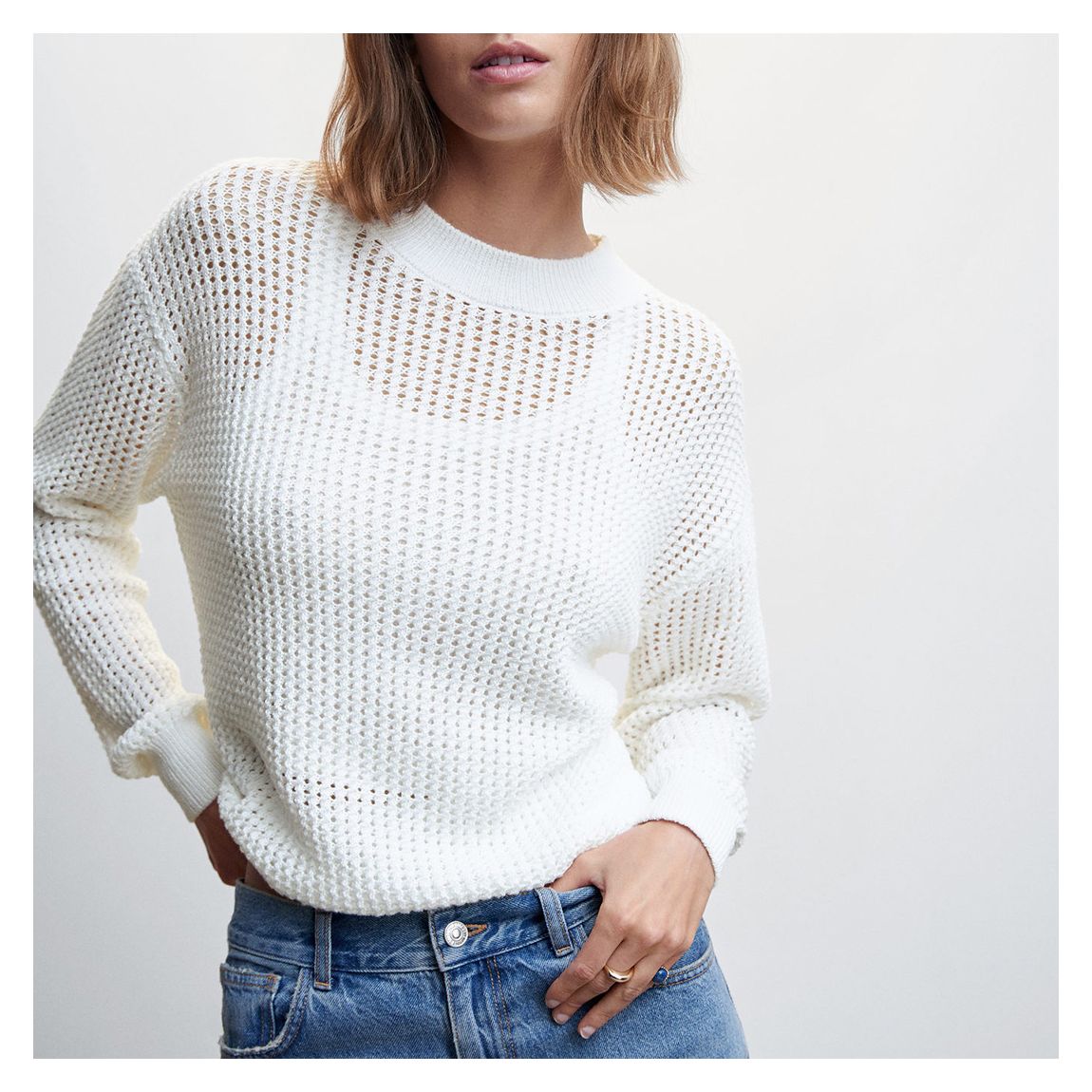 White Openwork Knit Jumper main product photo