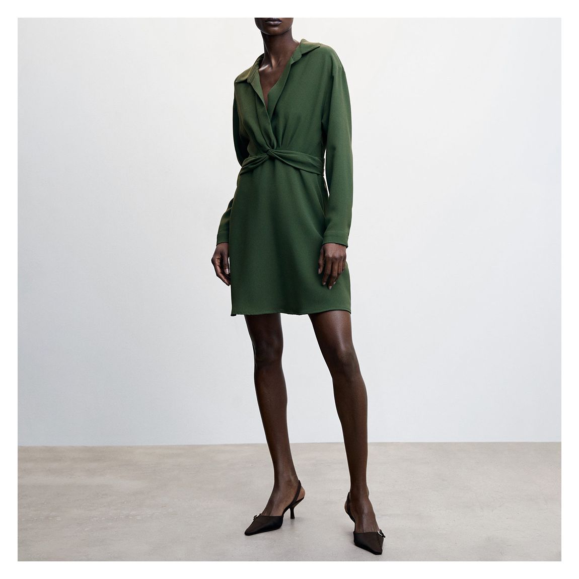 Khaki Knot Detail Shirt Dress main product photo
