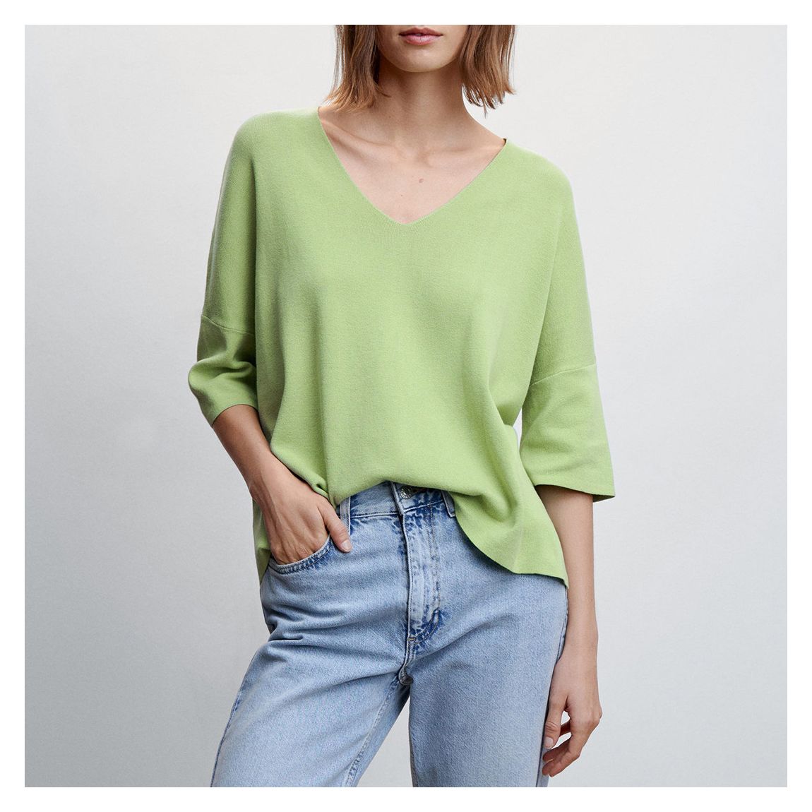 Green Oversized Jumper With Three-Quarter Sleeves main product photo