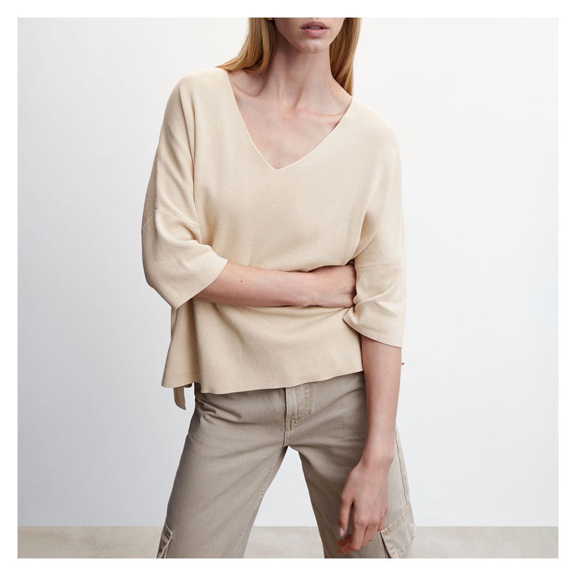 Natural Oversized Jumper With Three-Quarter Sleeves main product photo