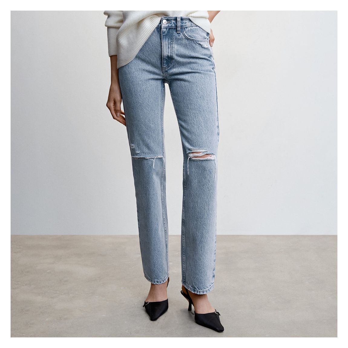 Medium Blue Ripped Straight Jeans main product photo