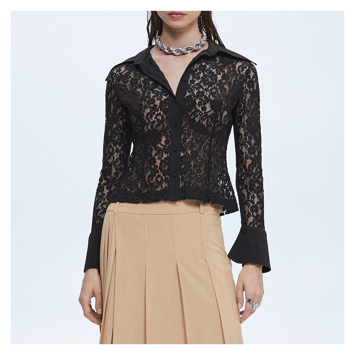 Black Lace Blouse With Flared Sleeves main product photo