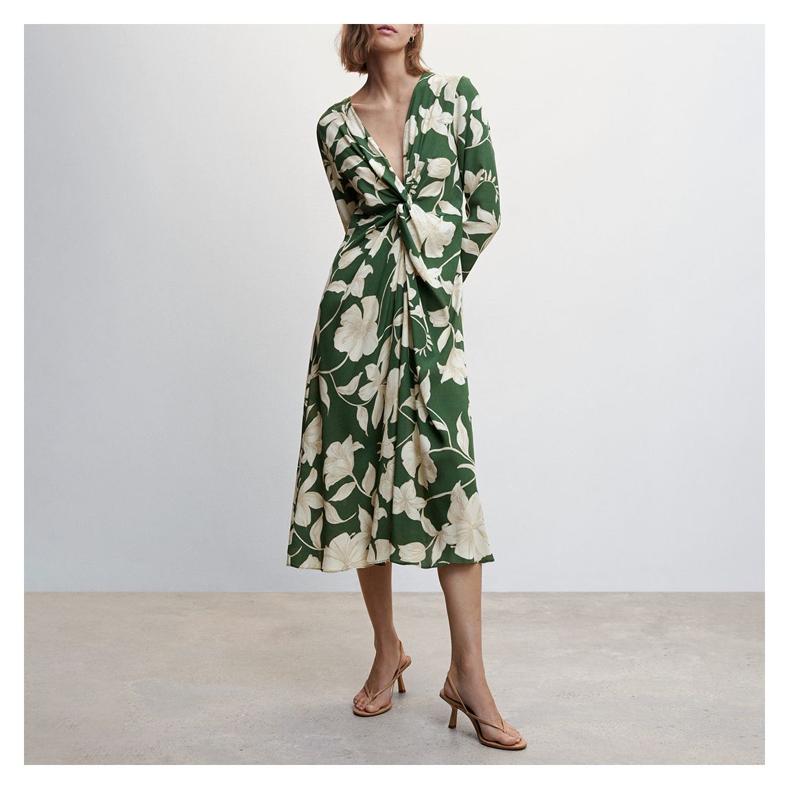 Green Satin Floral Dress main product photo