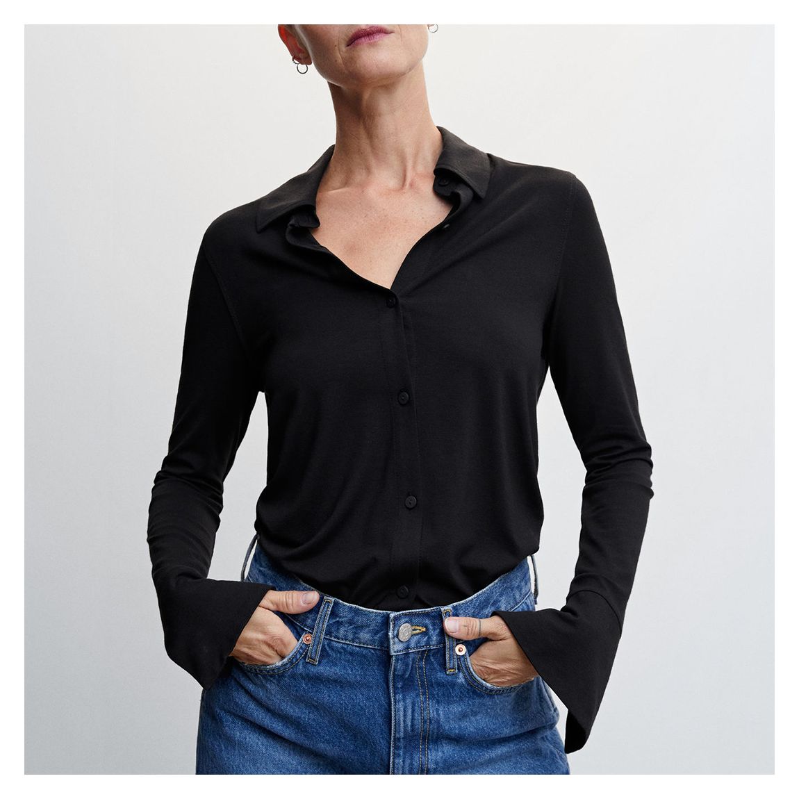 Black Buttoned Flowy Shirt main product photo