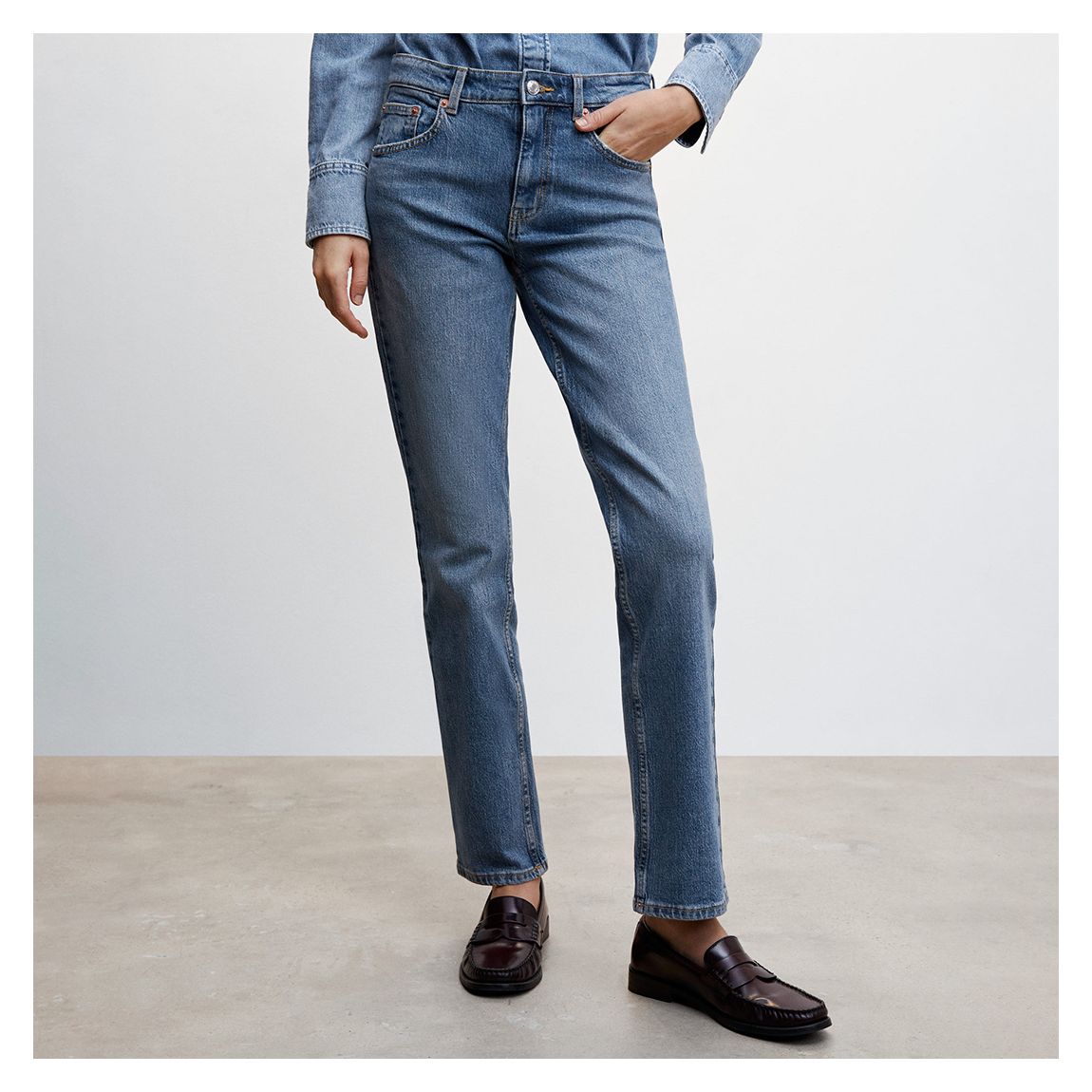 Medium Blue Medium-Comfort Straight Jeans main product photo