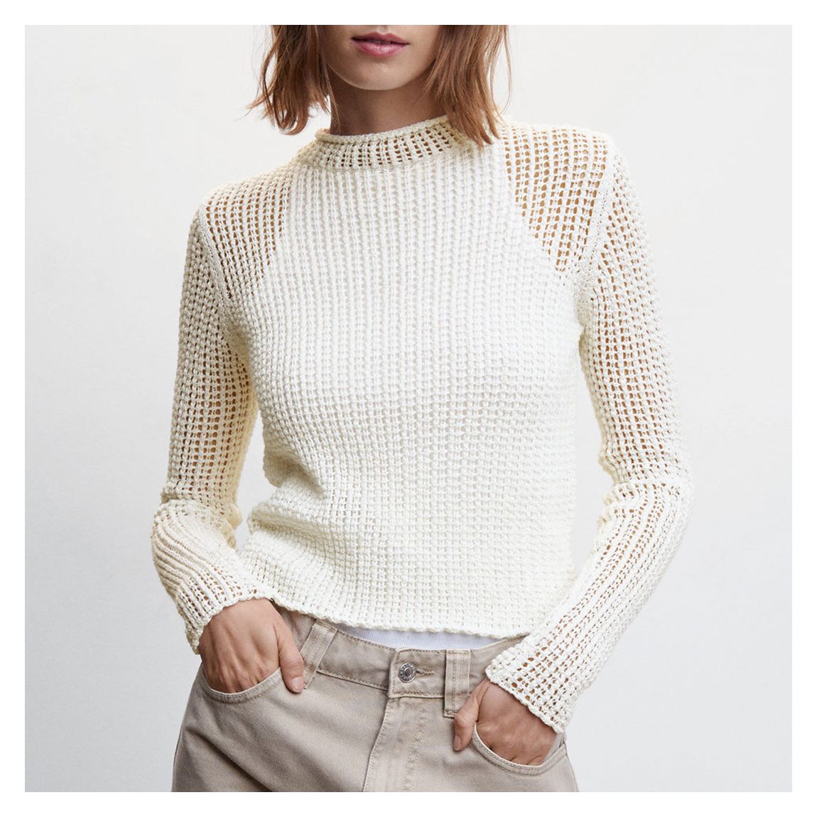 Off White Openwork Jumper With Perkins Collar main product photo