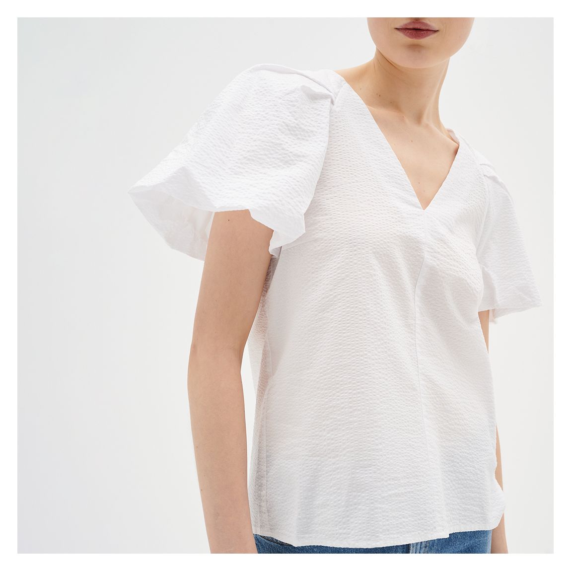 White V-Neck Frill Blouse main product photo