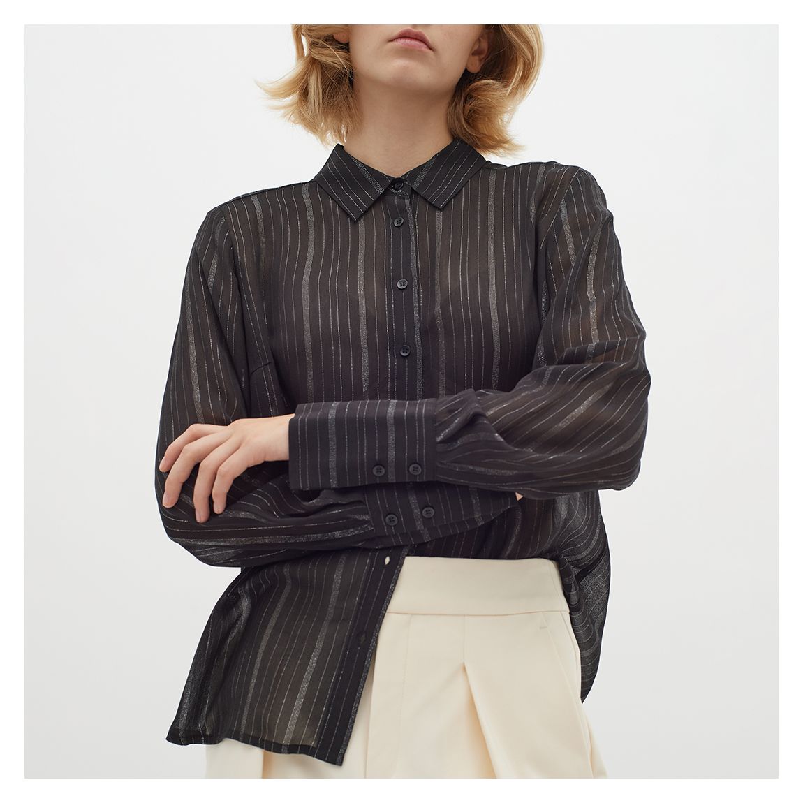 Black Mesh Stripe Blouse main product photo