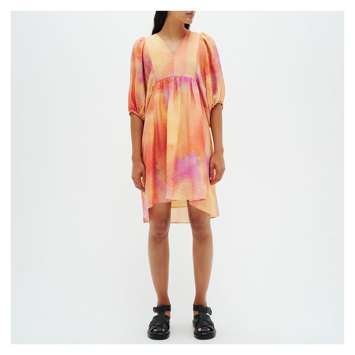 Orange V-Neck Tie Dye Dress main product photo