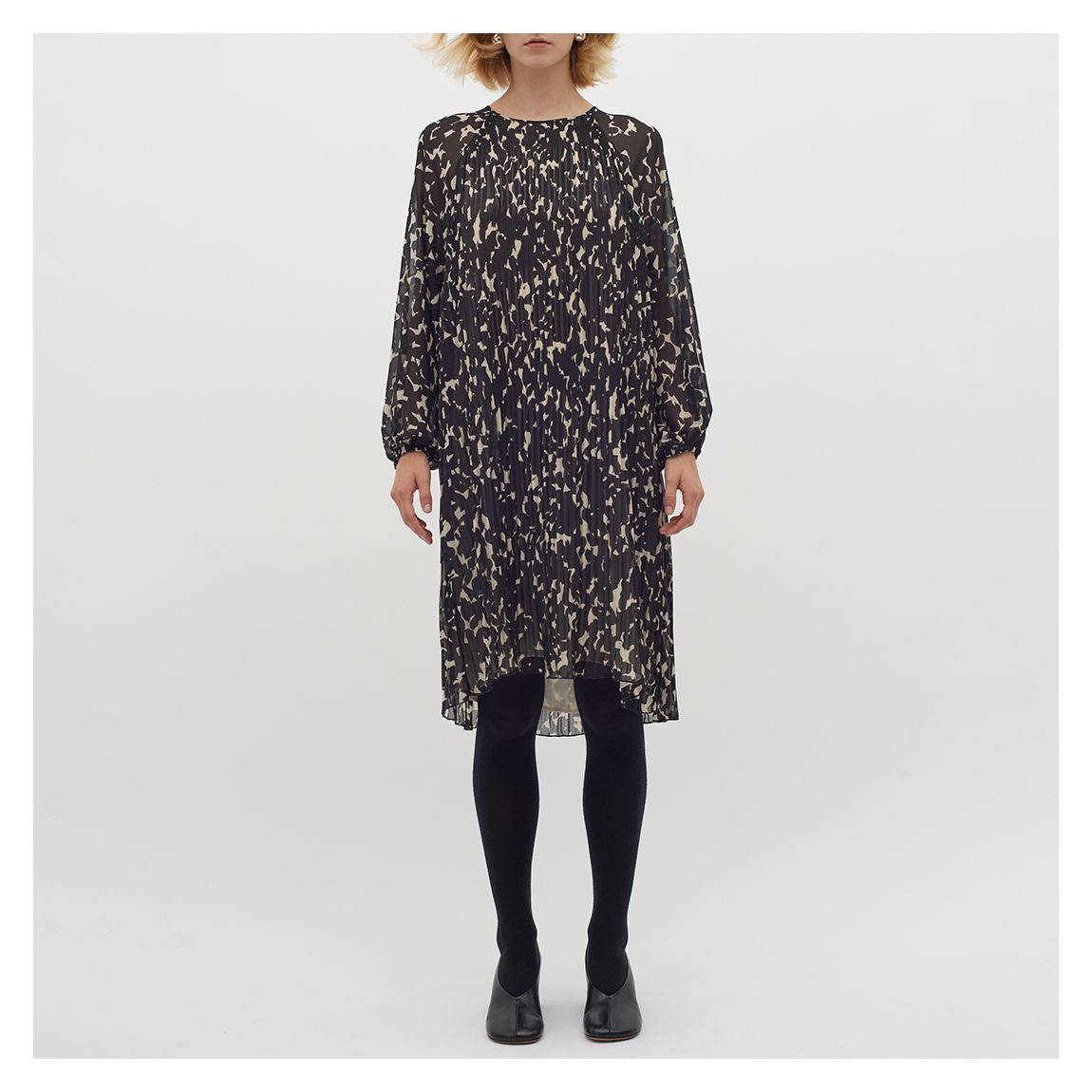 Black/Cream Plisse Printed Dress main product photo
