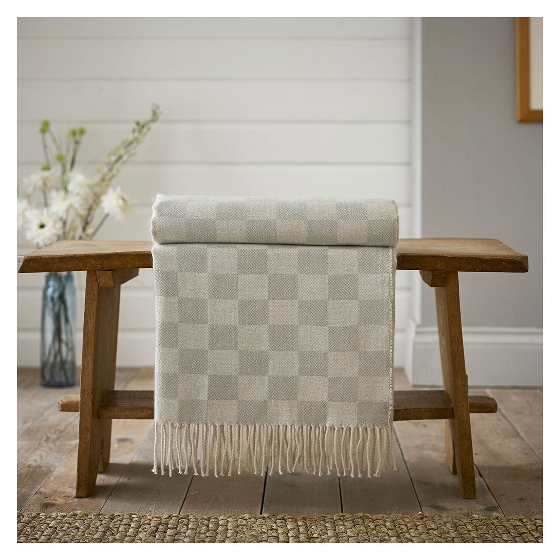 Bruggen Yarn Dyed Woven Throw, Cream/Grey main product photo