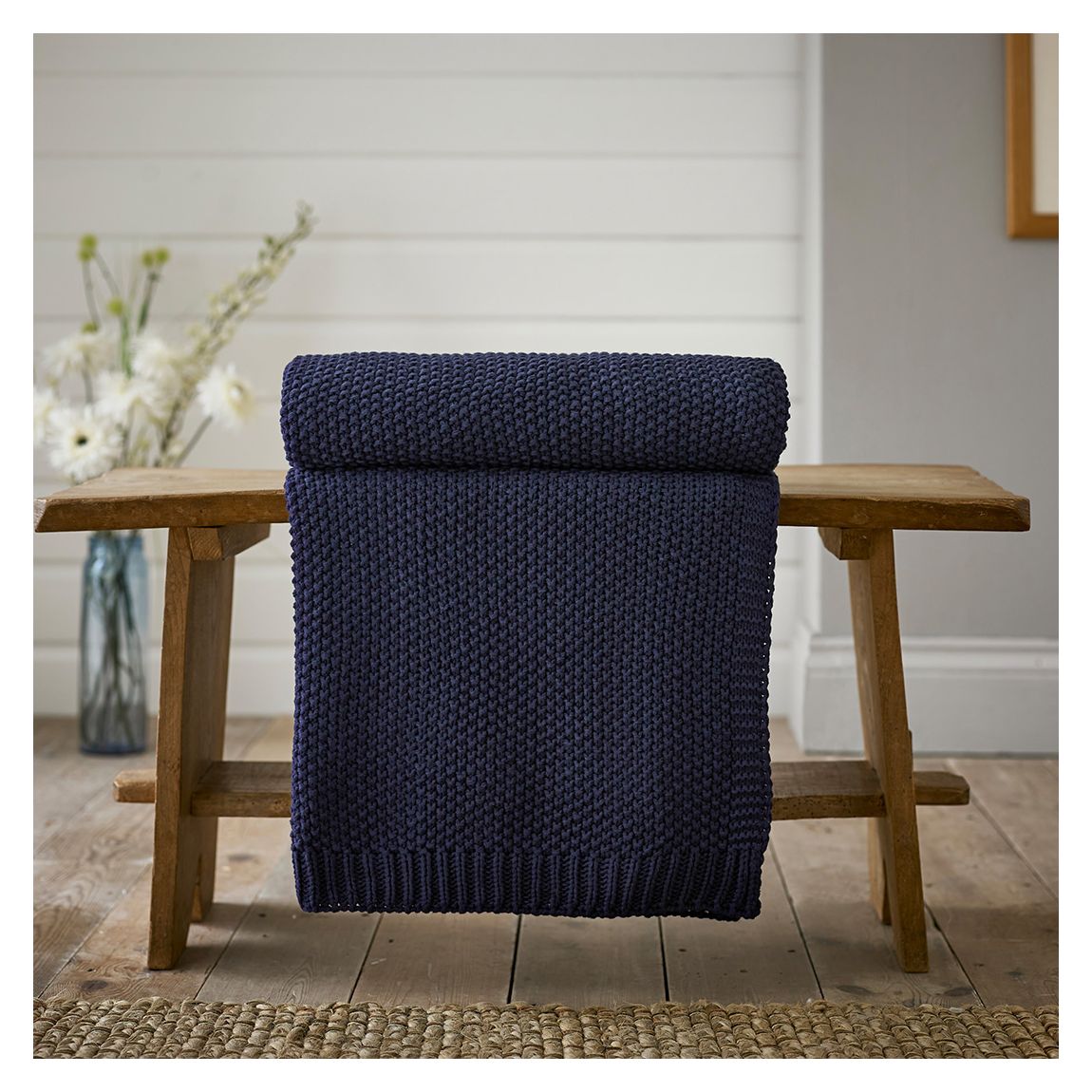 Knaresborough Yarn Dyed Woven Throw, Navy Blue main product photo