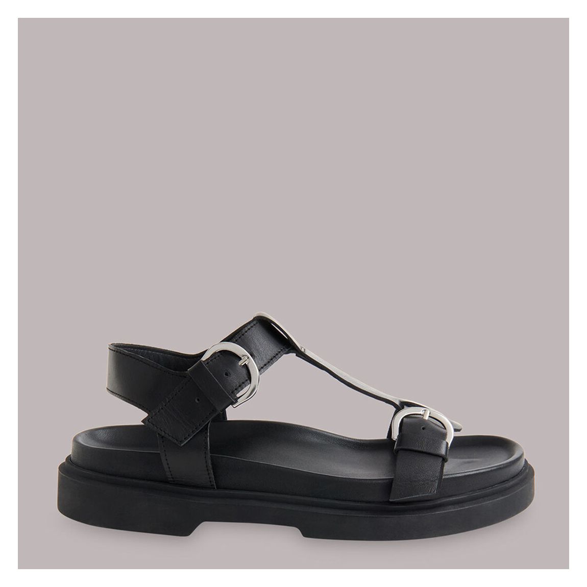 Black Porto Double Buckle Leather Sandals main product photo
