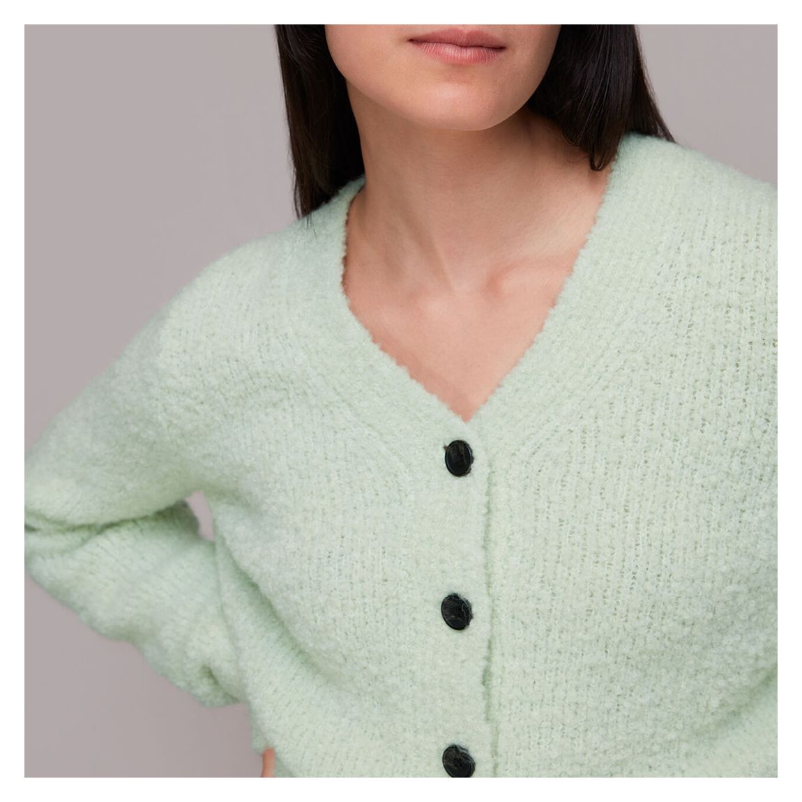 Green Cropped Boucle Wool Blend Cardigan main product photo