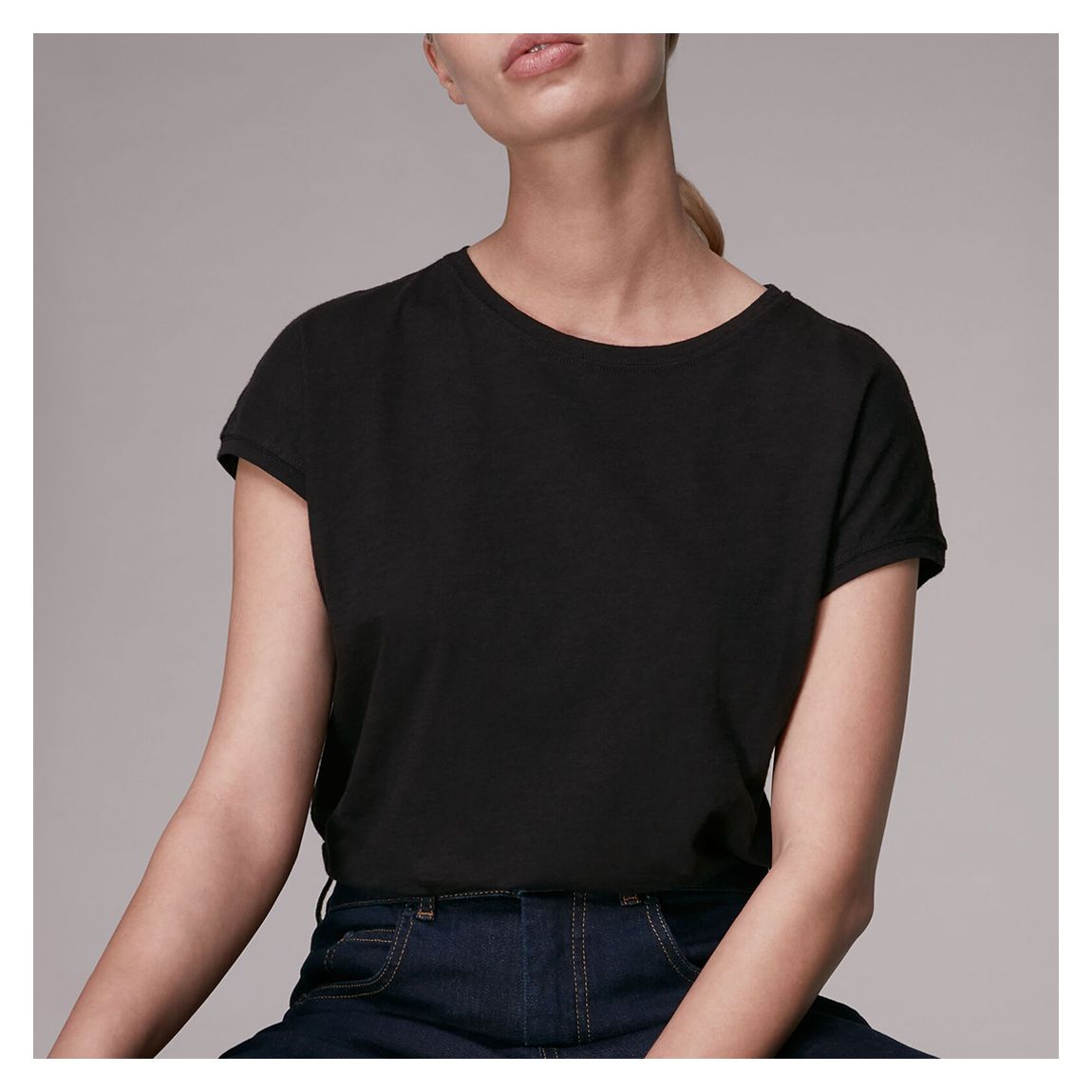 Black Minimal Cap Sleeve Cotton T-Shirt main product photo