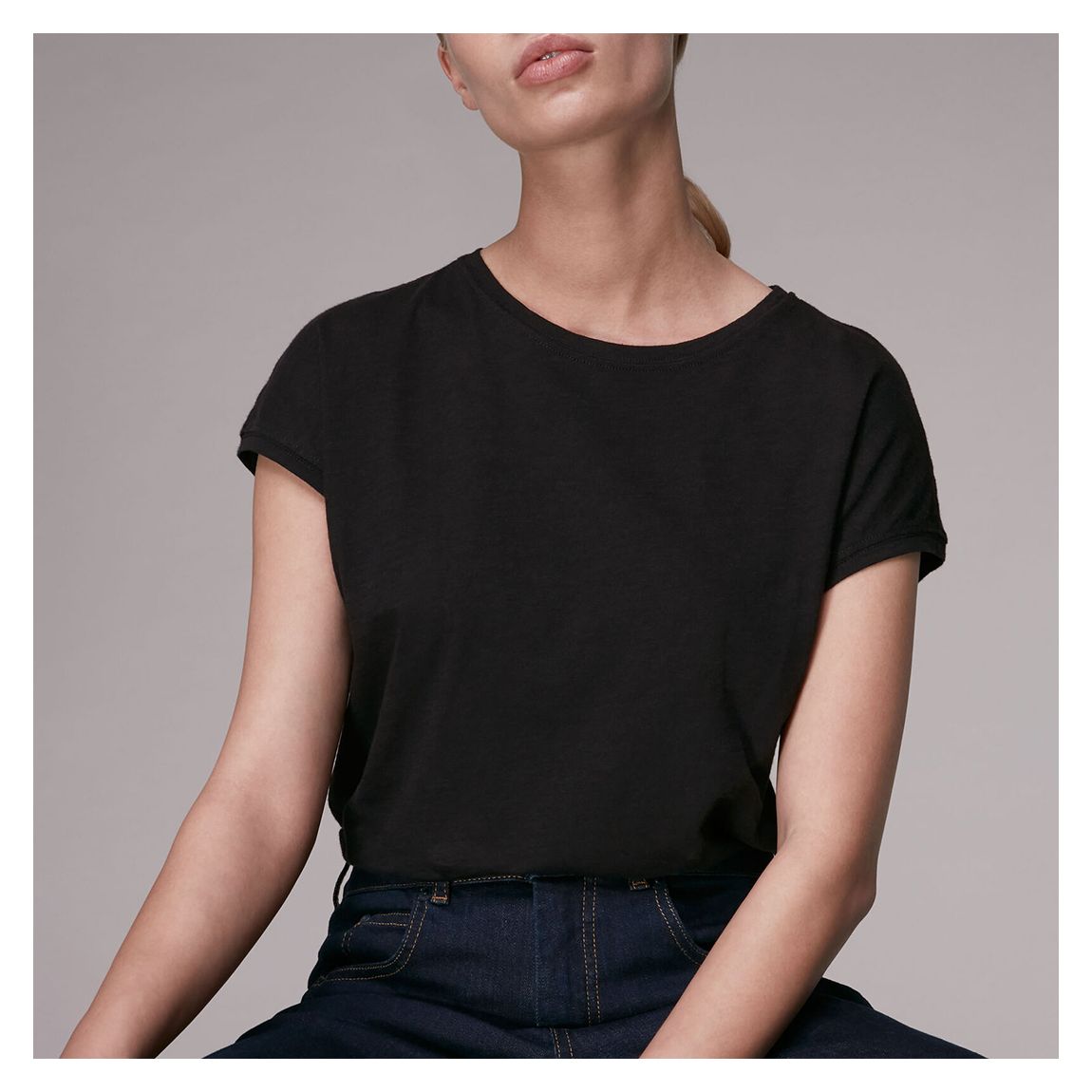 Black Minimal Cap Sleeve Wool Blend T-Shirt main product photo