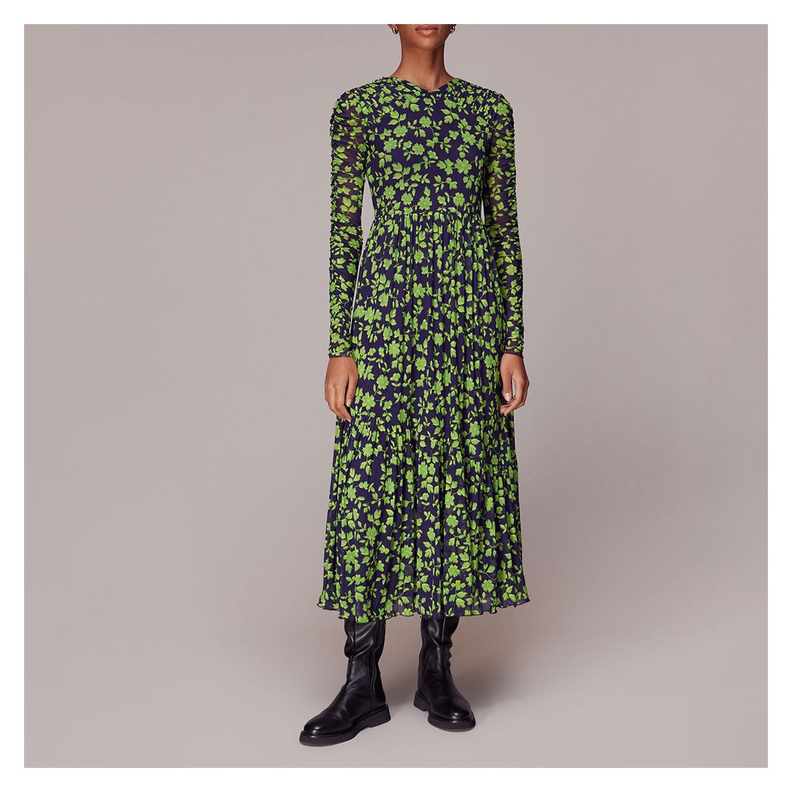 Green/Navy Linear Floral Mesh Dress main product photo