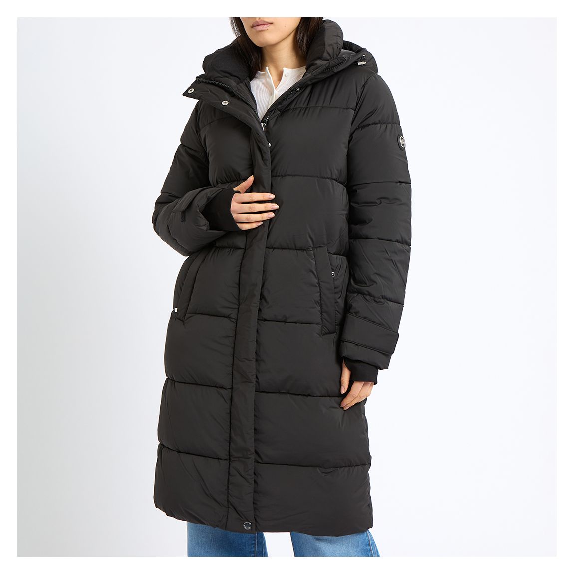 Black Hooded Longline Puffer Coat main product photo