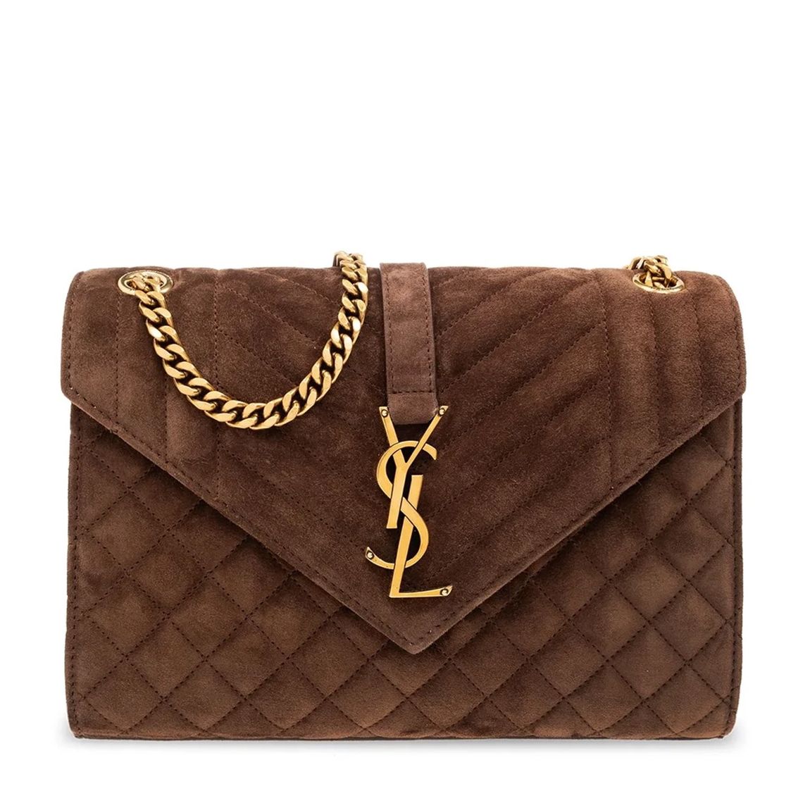 Brown YSL Cassandra Logo Plaque Quilted Shoulder Bag main product photo