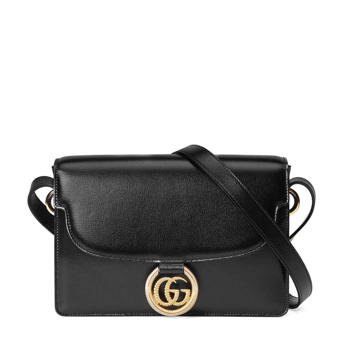 Gucci GG Leather Shoulder Messenger Bag In Black main product photo