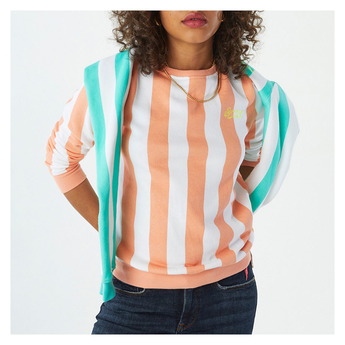 Pink/White Cotton Striped Sweatshirt main product photo