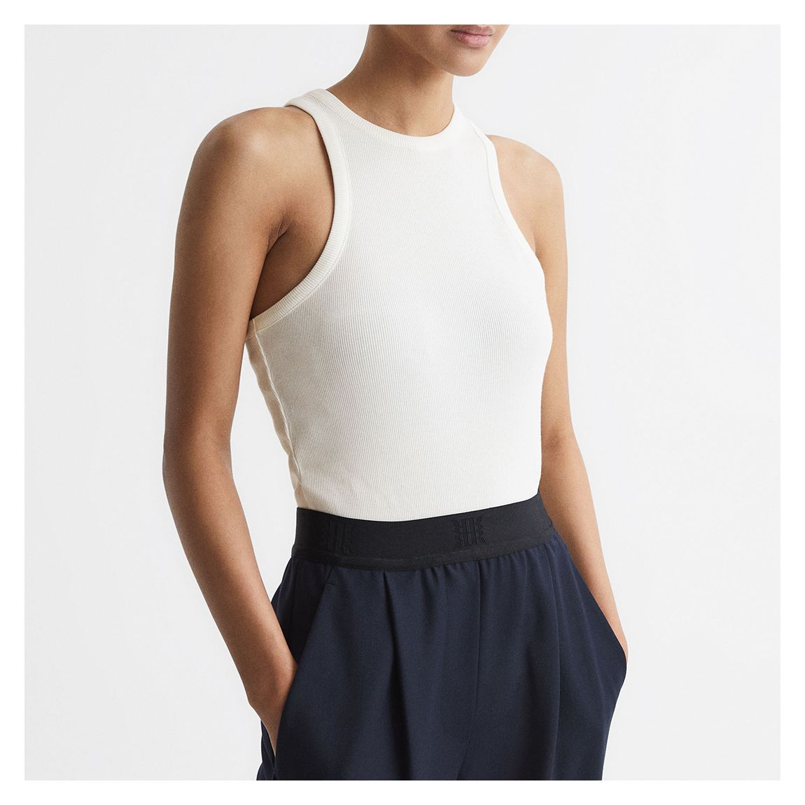 White Zoe Ribbed Cotton Blend Vest main product photo