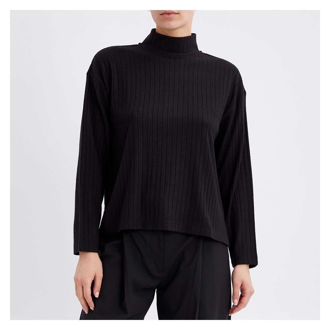Black Callie High Neck Ribbed Top main product photo