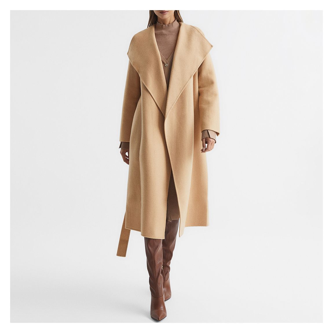 Camel Valentina Longline Wool Blend Coat main product photo