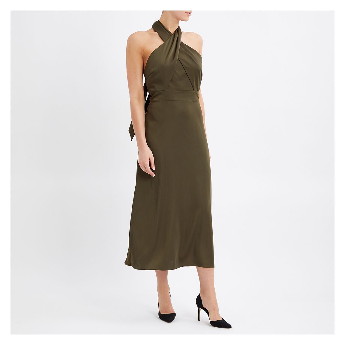 Khaki Allison Satin Halter Neck Dress main product photo