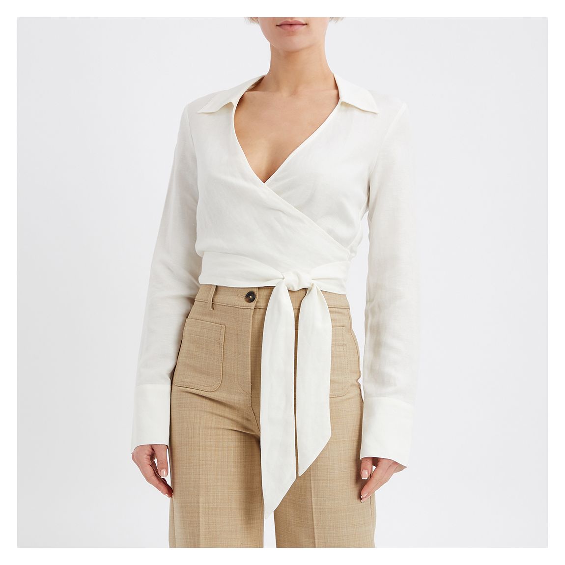 White Codey Wrap Linen Blend Top main product photo