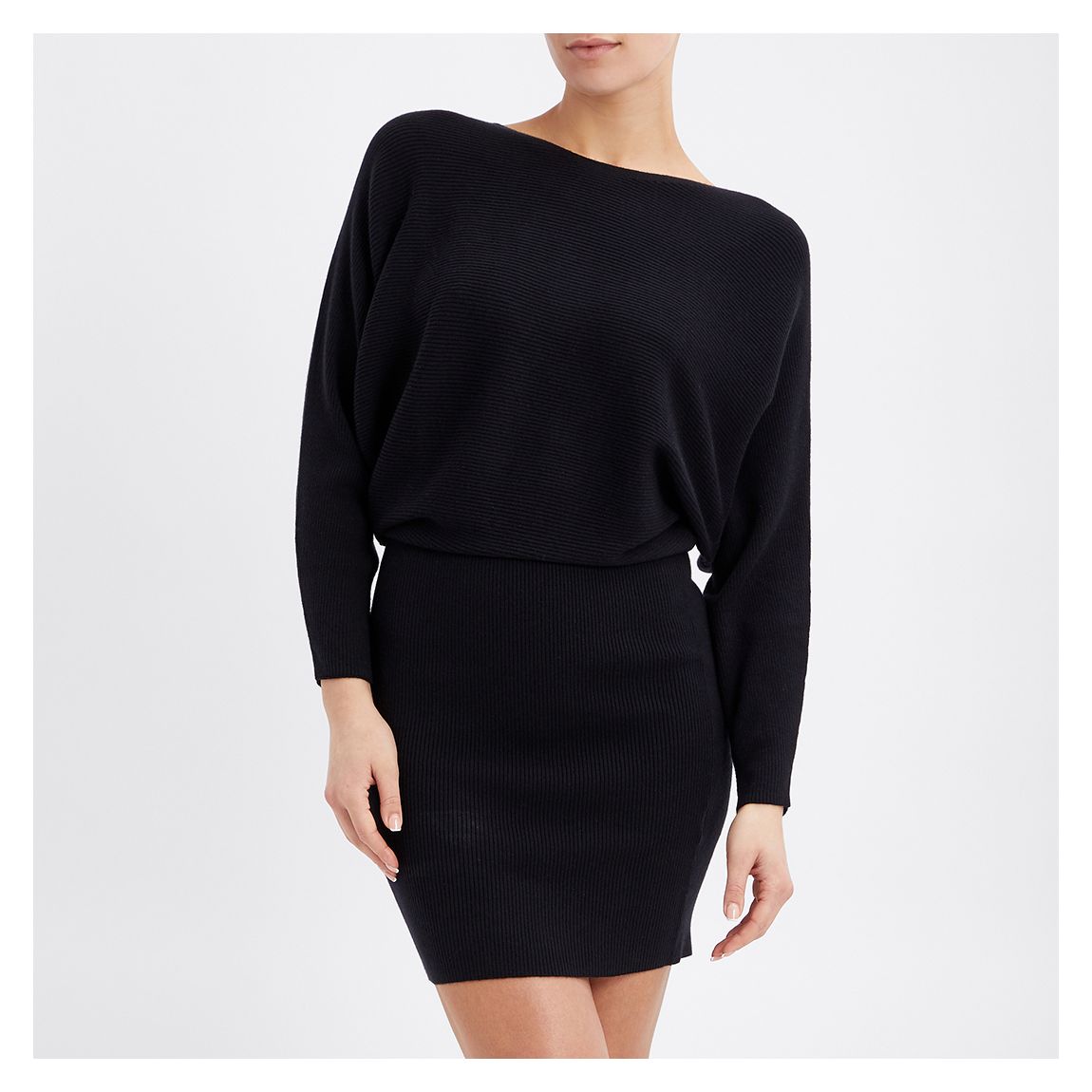Black Mackenzie Knitted Cotton Blend Midi Dress main product photo