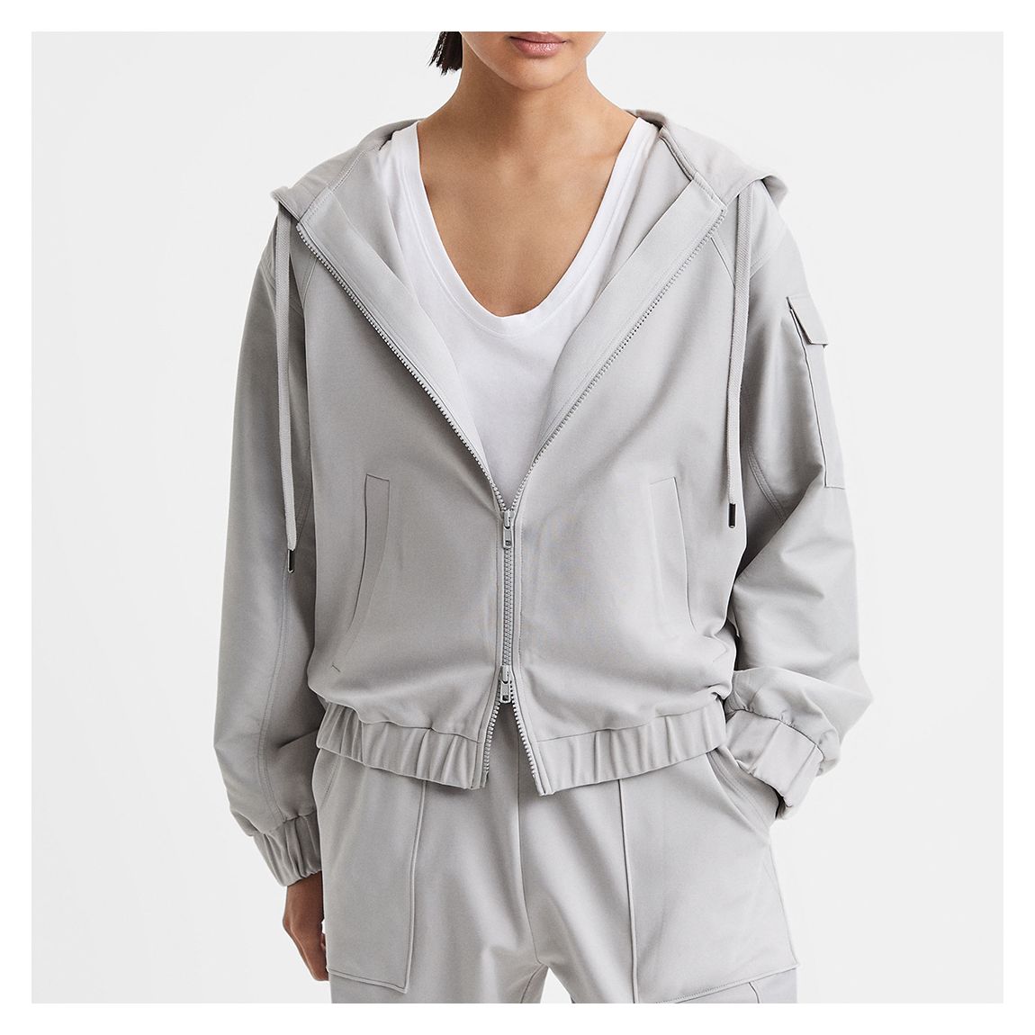 Grey Maja Woven Zipped Cotton Blend Hoodie main product photo