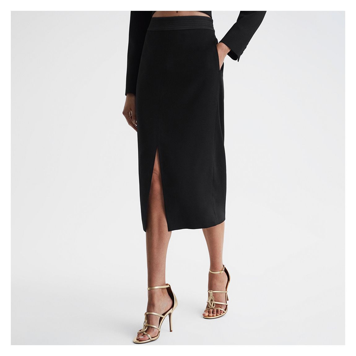 Black Quinn Tux Midi Skirt main product photo