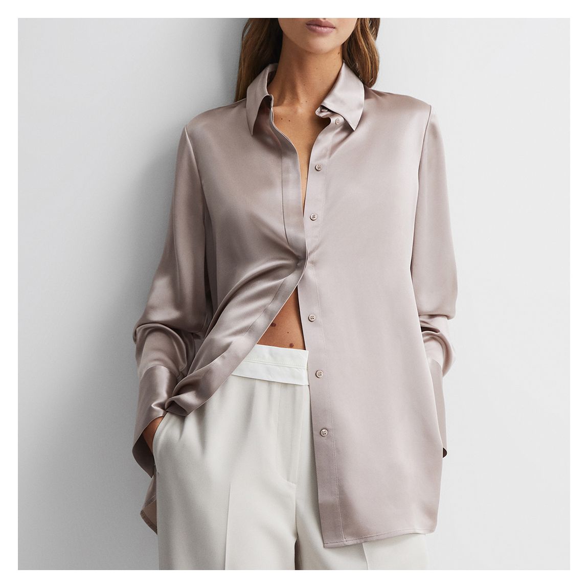 Champagne Lola Longline Silk Shirt main product photo