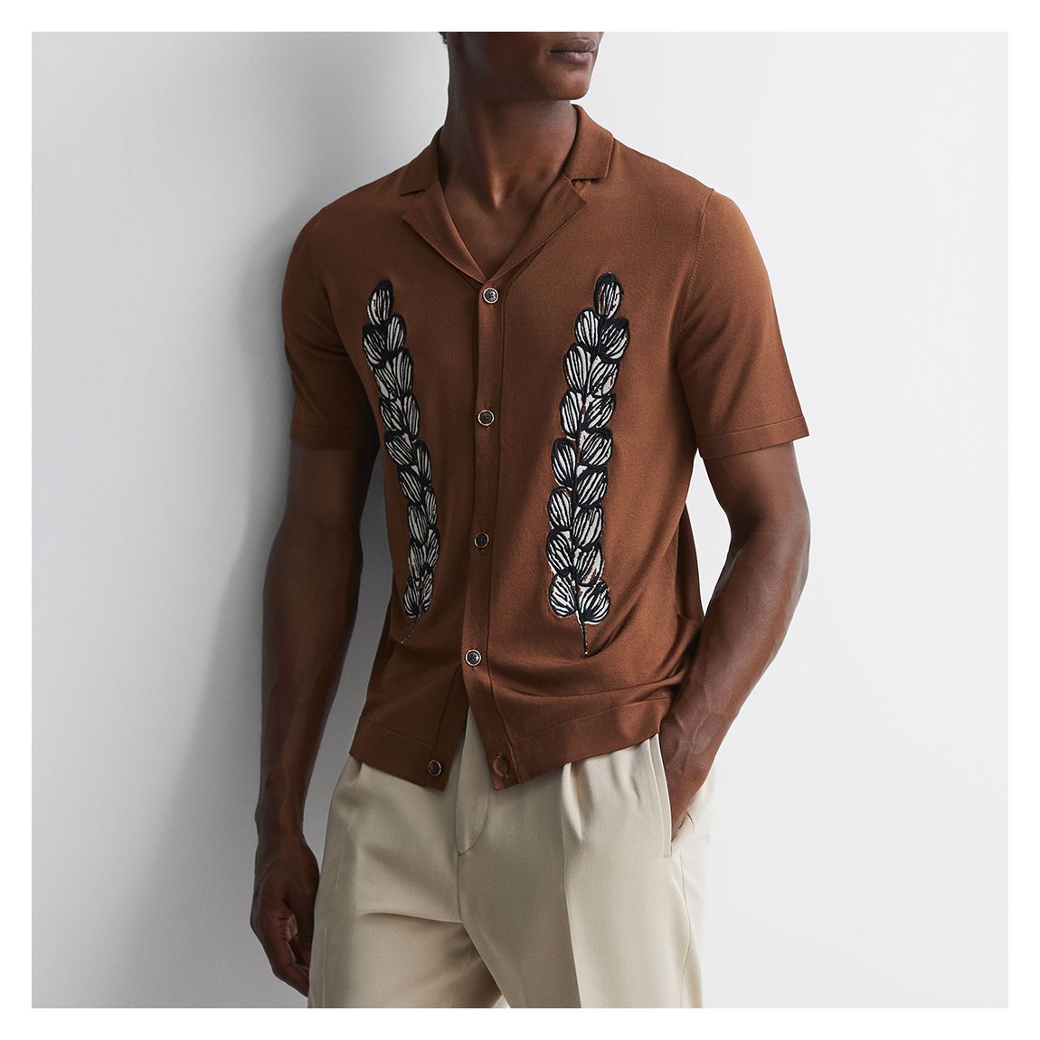 Brown Script Embroidered Shirt main product photo