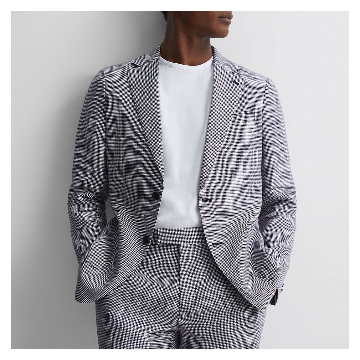 Navy Squad Dogtooth Single Breasted Linen Blazer main product photo