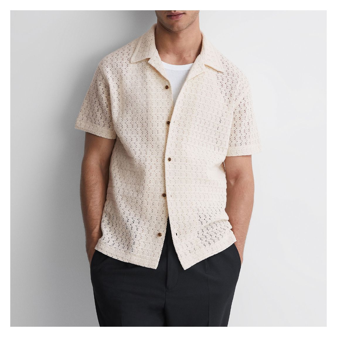 Ecru Scorpios Crochet Cotton Blend Shirt main product photo