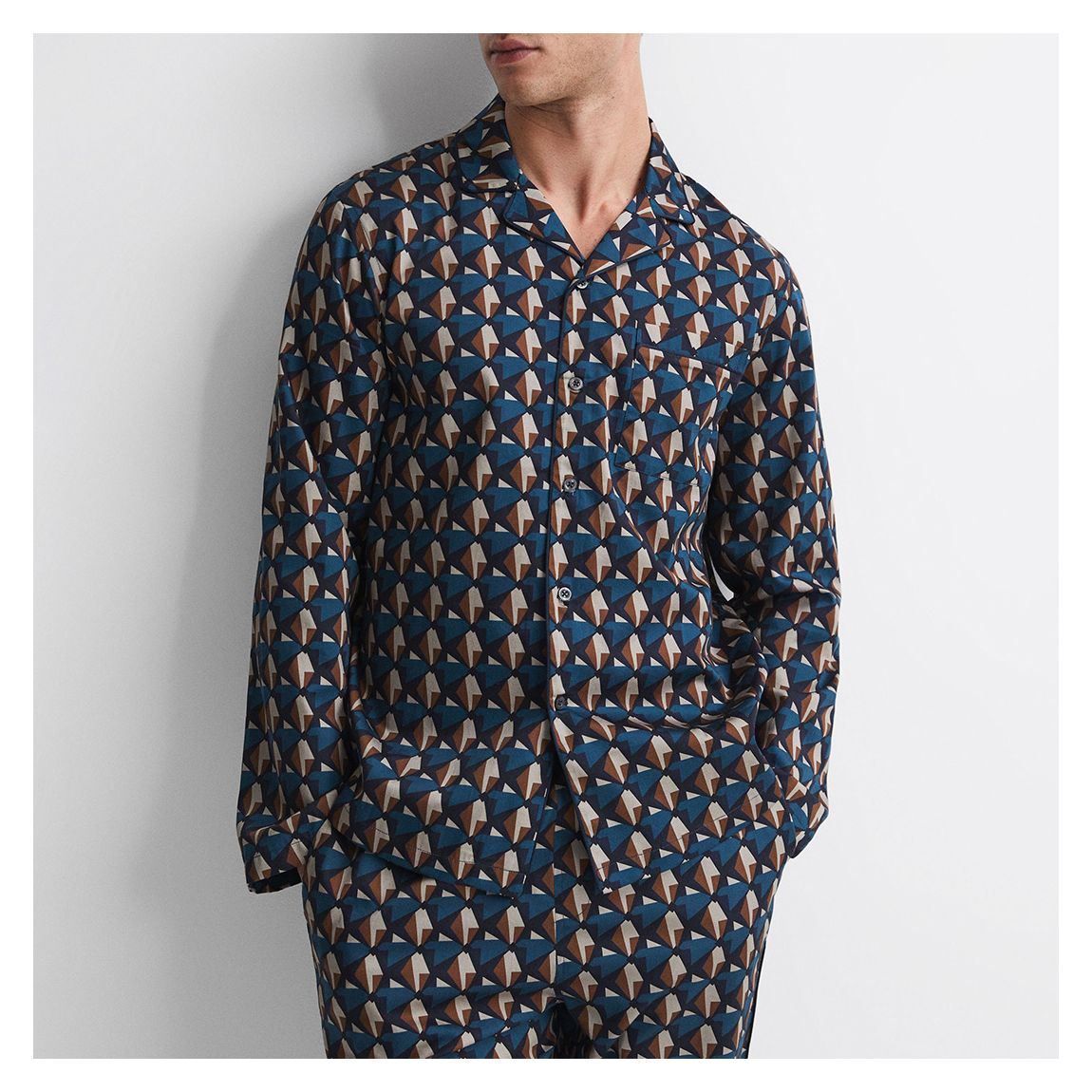 Blue Thurlow Printed Cotton Pyjama Shirt main product photo