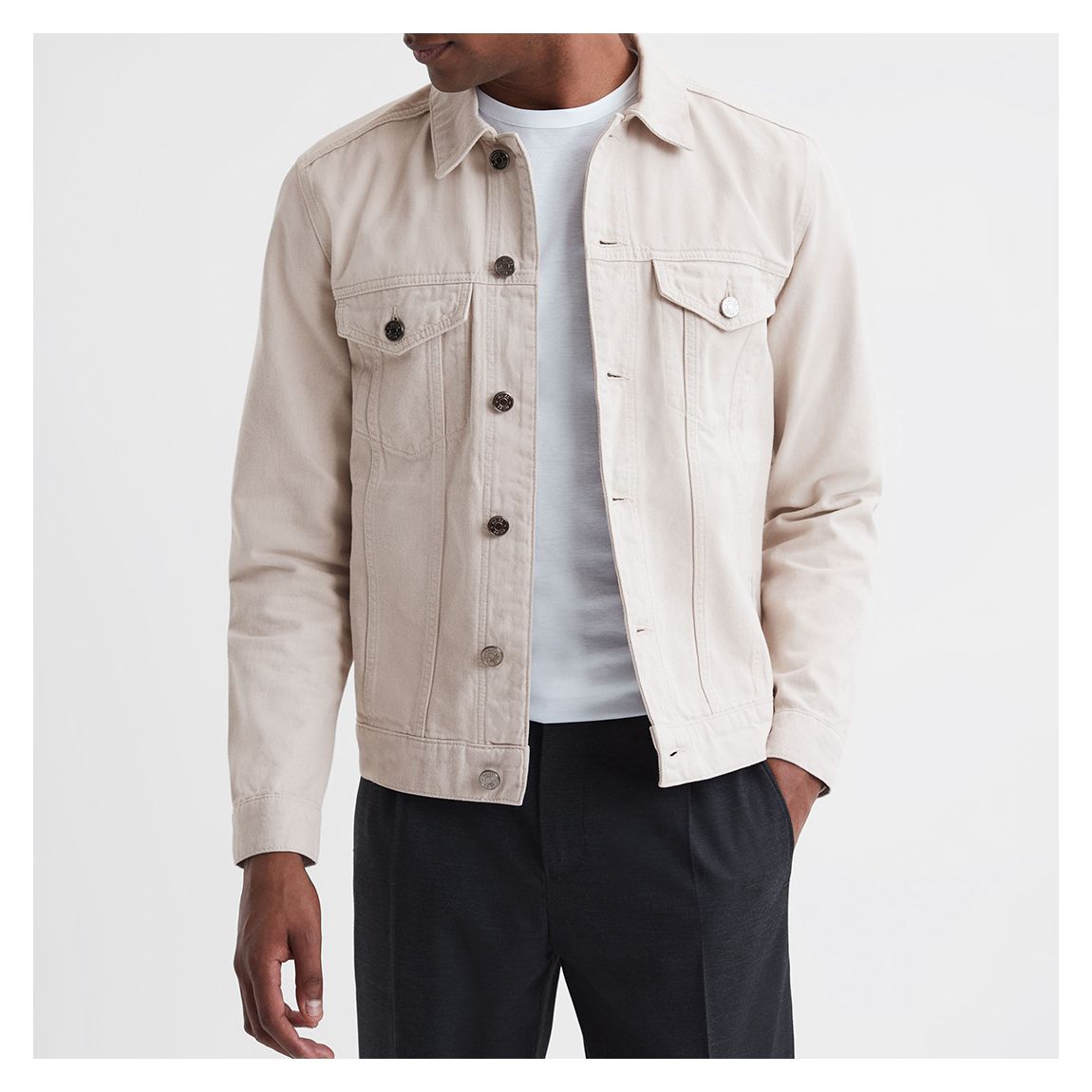 Beige Renwick Denim Twill Trucker Jacket main product photo