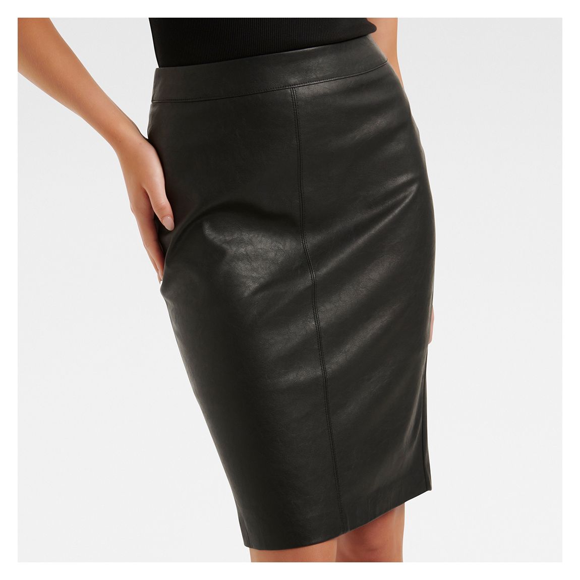 Black Carla Vegan Leather Midi Skirt main product photo