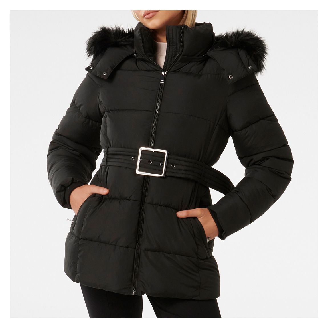 Black Dannie Mid Length Puffer Coat main product photo