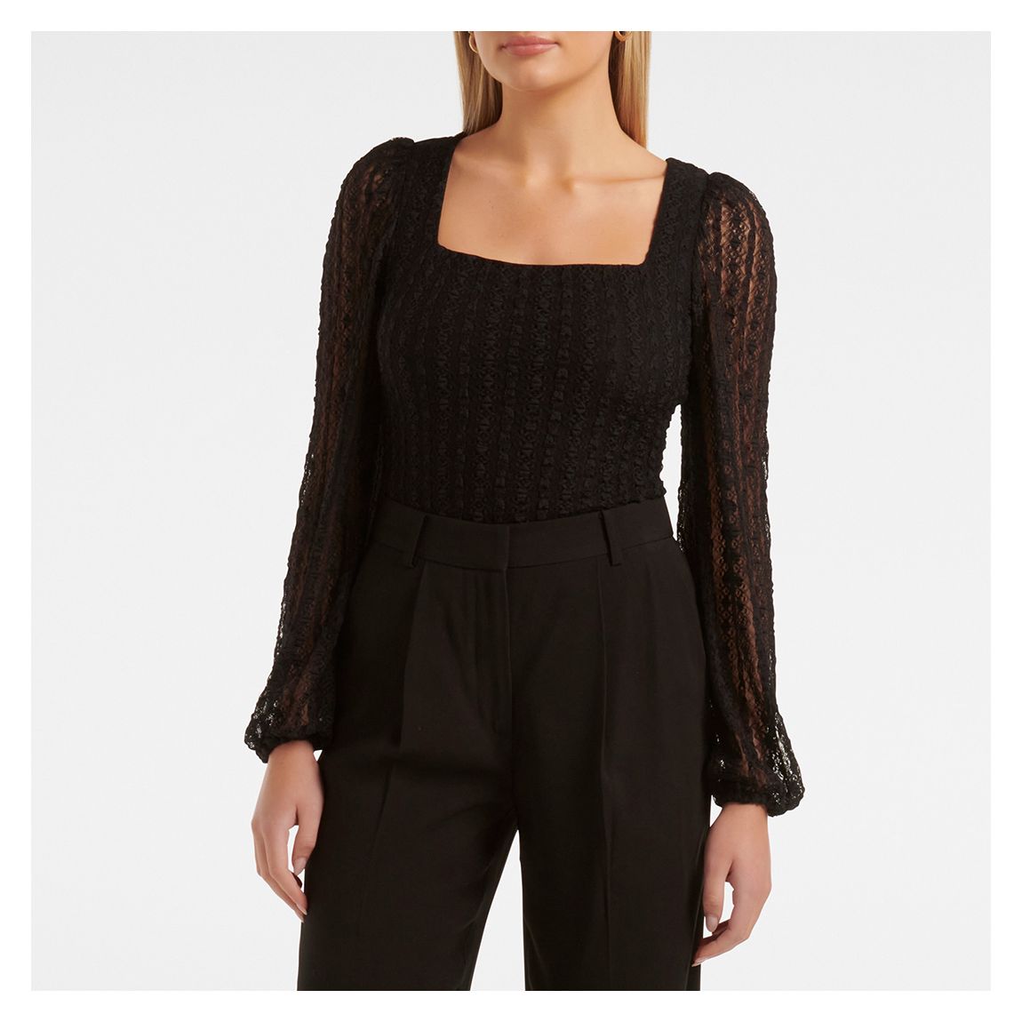 Black Gigi Lace Blouson Sleeve Top main product photo