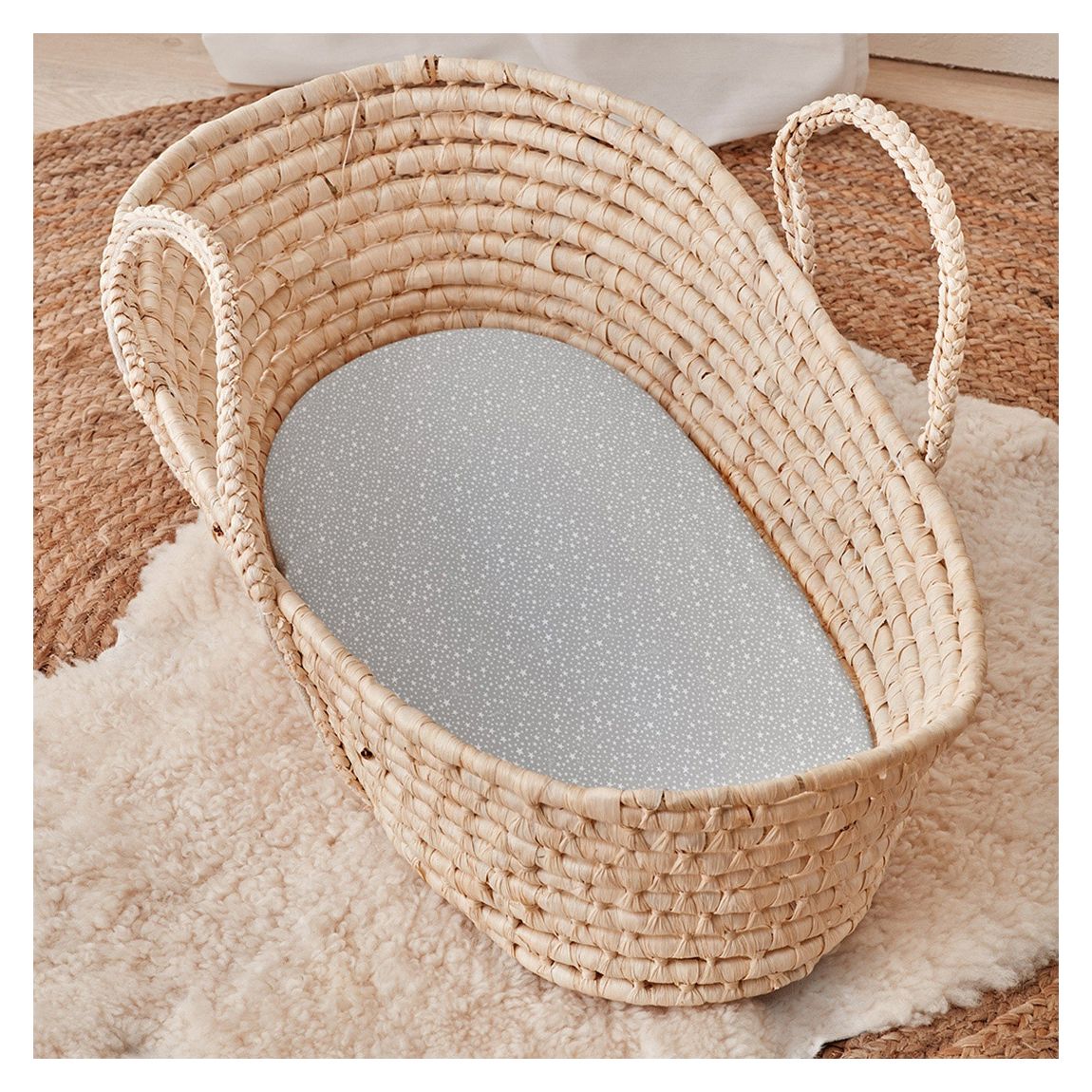 Twin Pack Fitted Bassinet / Basket Sheet, Grey main product photo