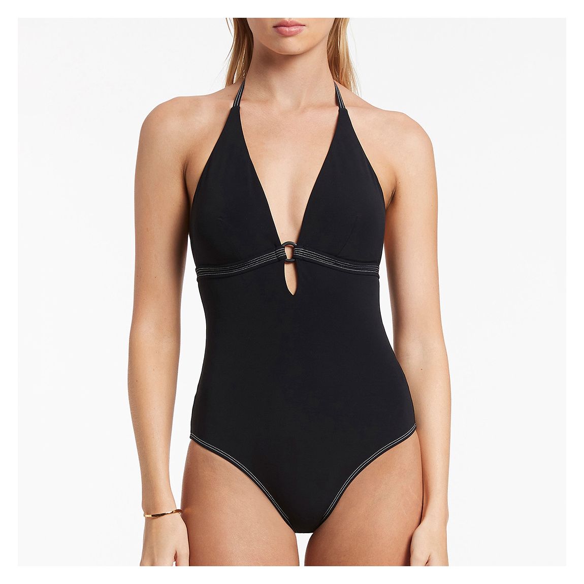 Black Signature Deep Plunge One Piece Swimsuit main product photo