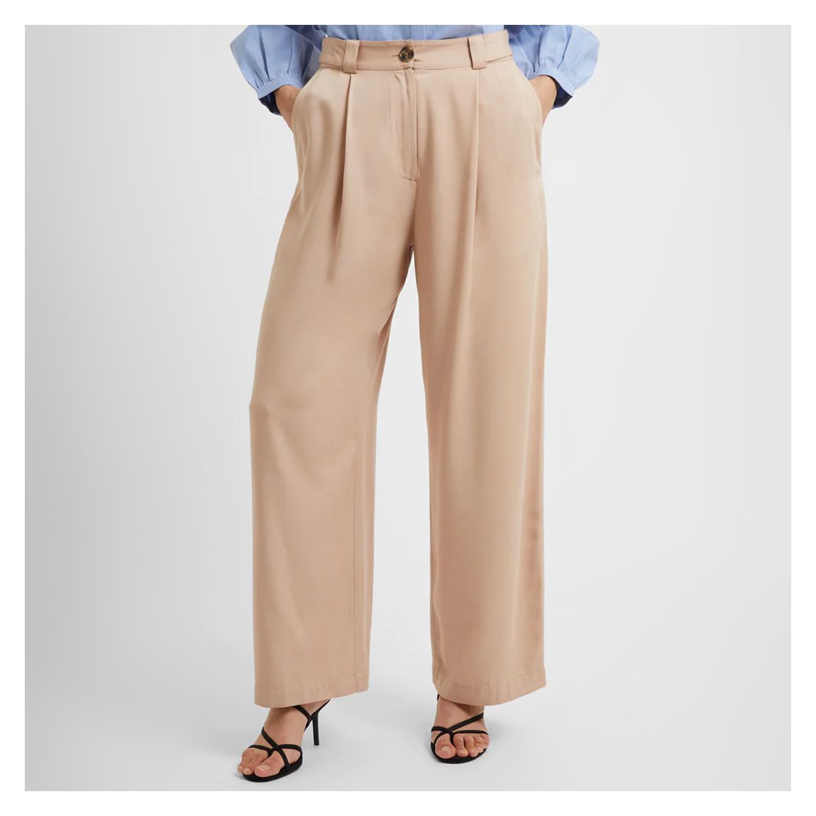 Beige Luxe Twill Wide Leg Trousers main product photo