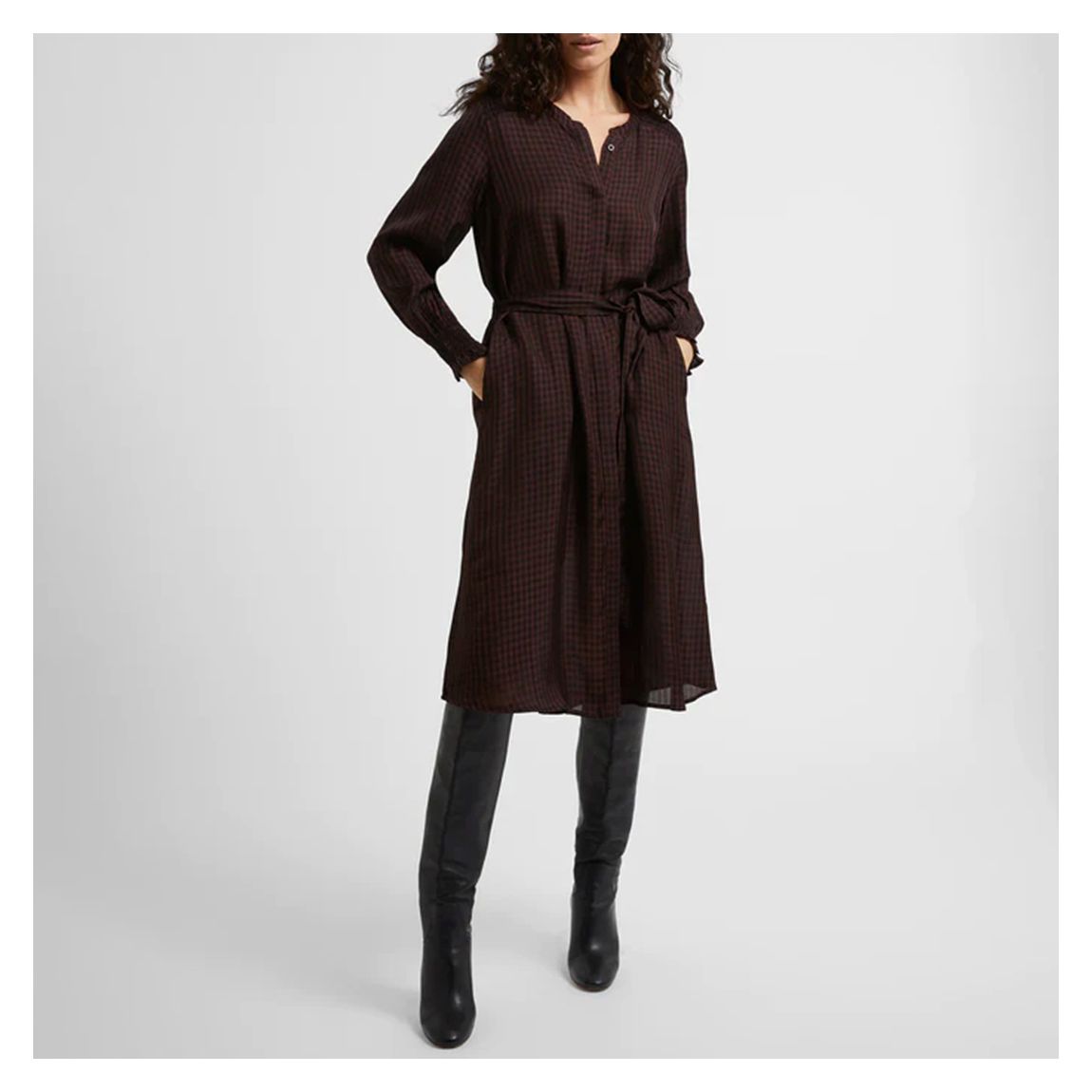 Brown/Black City Gingham Belted Dress main product photo